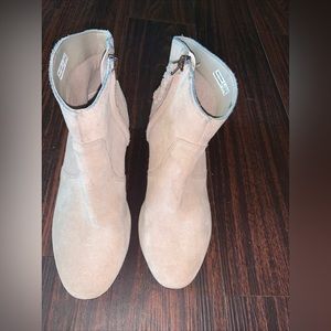 CROCS Beige Suede Ankle Booties with Side Zip